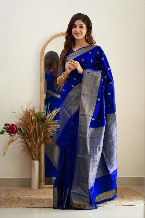 Stylish Copper Jari Design Blue Color Saree