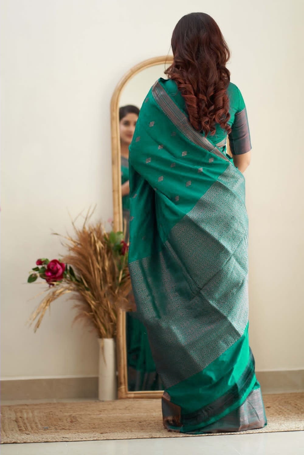 Bottle Green Color Coper Jari Design Saree