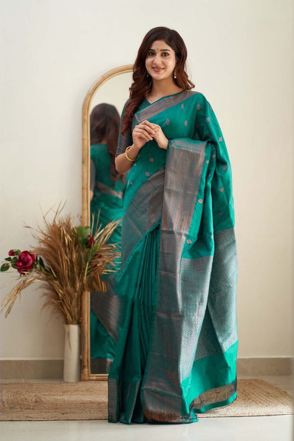 Bottle Green Color Coper Jari Design Saree