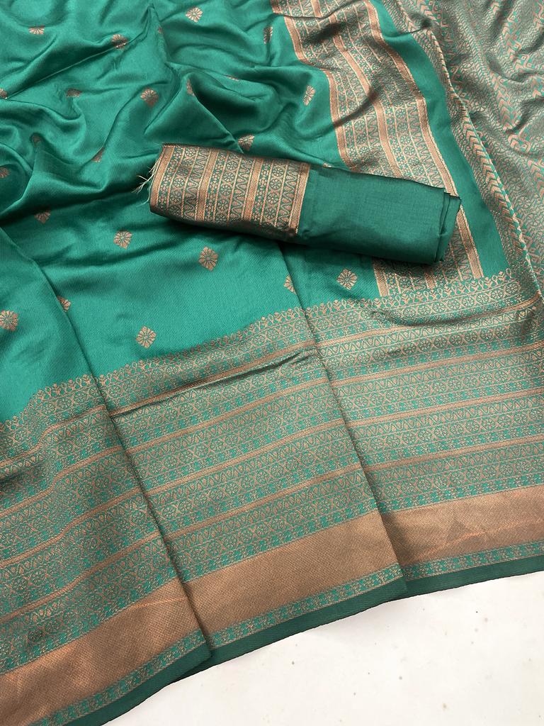 Bottle Green Color Coper Jari Design Saree