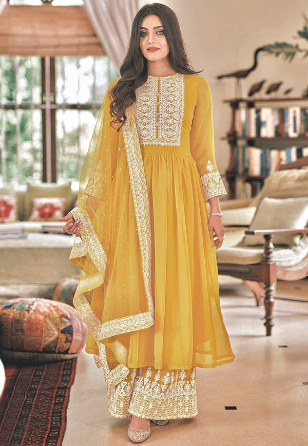 Attractive Yellow Color Anarkali Top With Palazzo