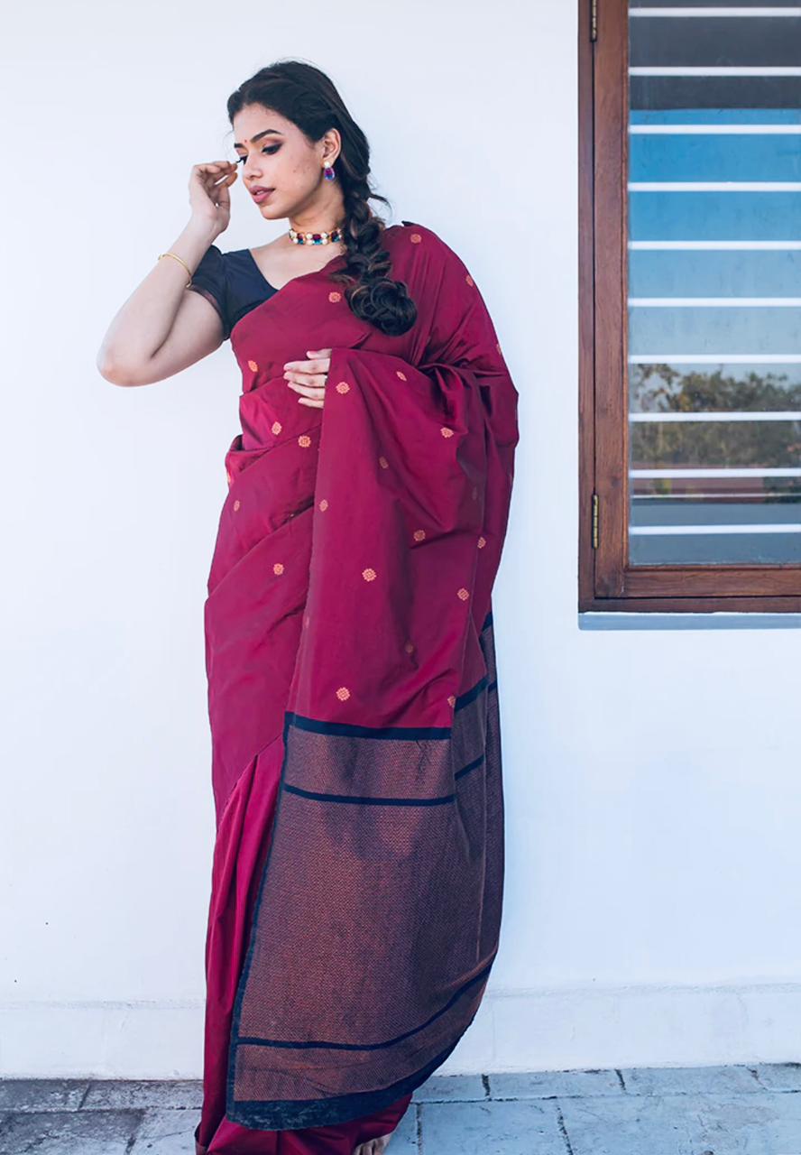 Admiring Dark Pink Color Coper Jari Design Saree