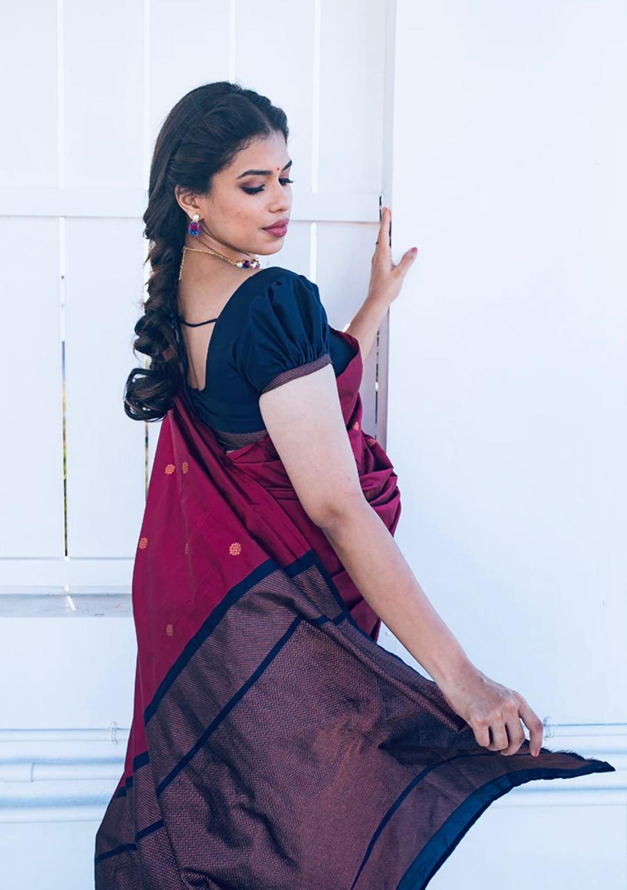 Admiring Dark Pink Color Coper Jari Design Saree