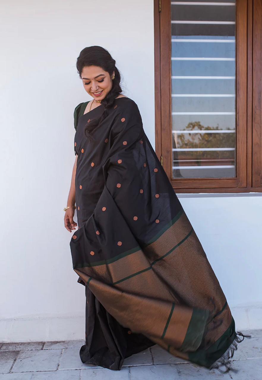 Black Color Coper Design Soft Silk Saree