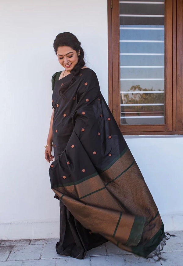 Black Color Coper Design Soft Silk Saree