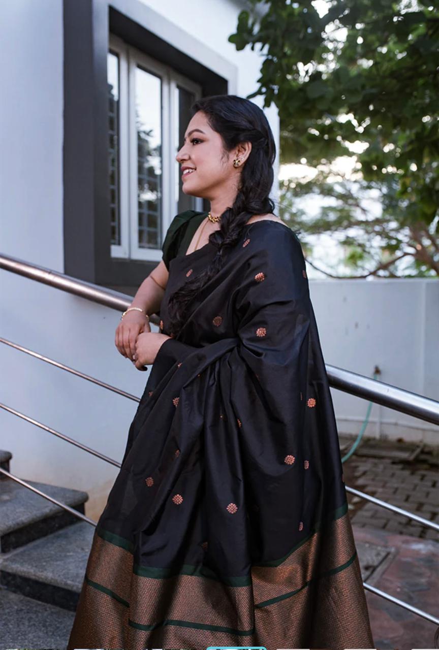 Black Color Coper Design Soft Silk Saree