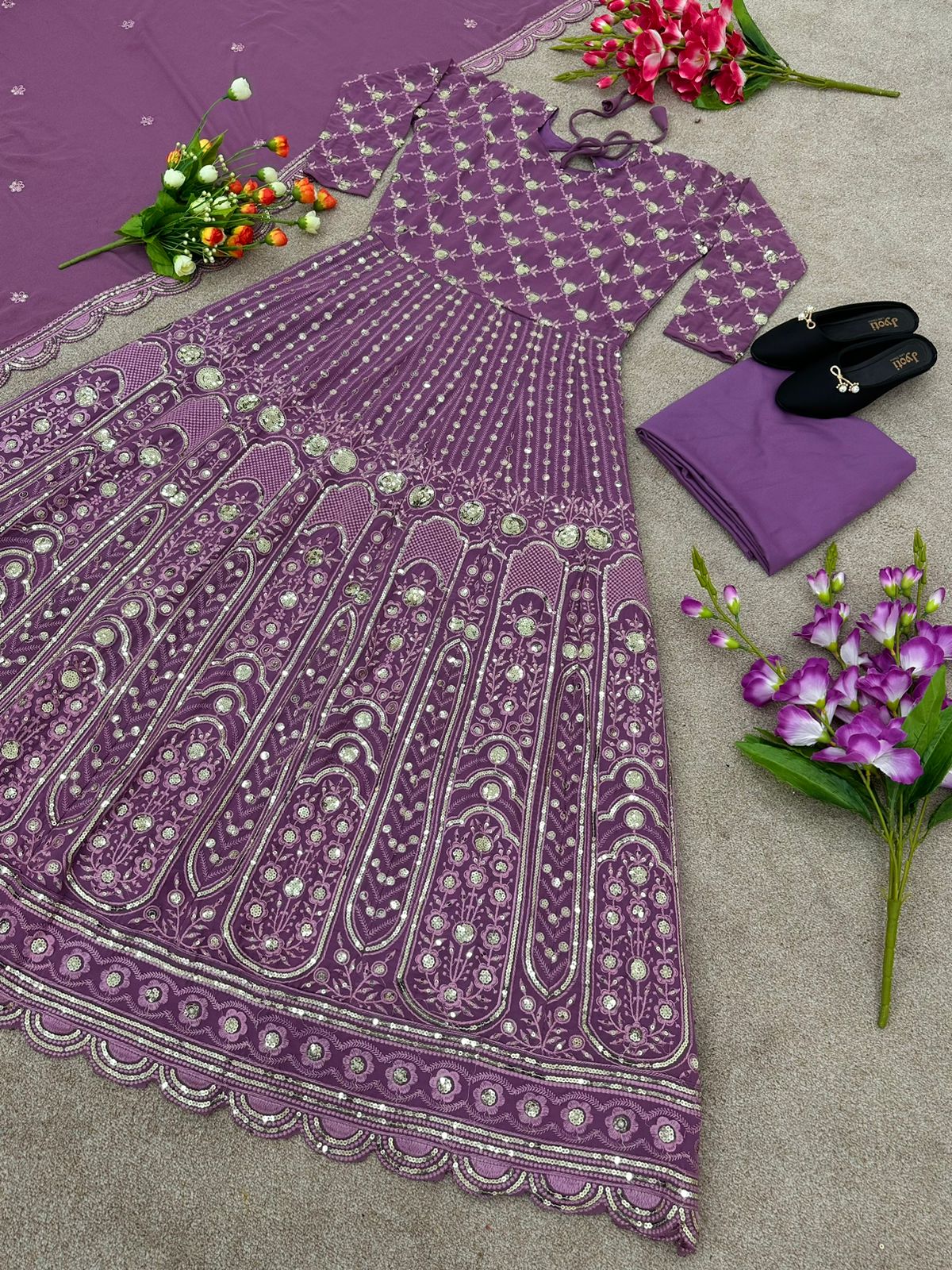 Beautiful Work Purple Color Anarkali Gown