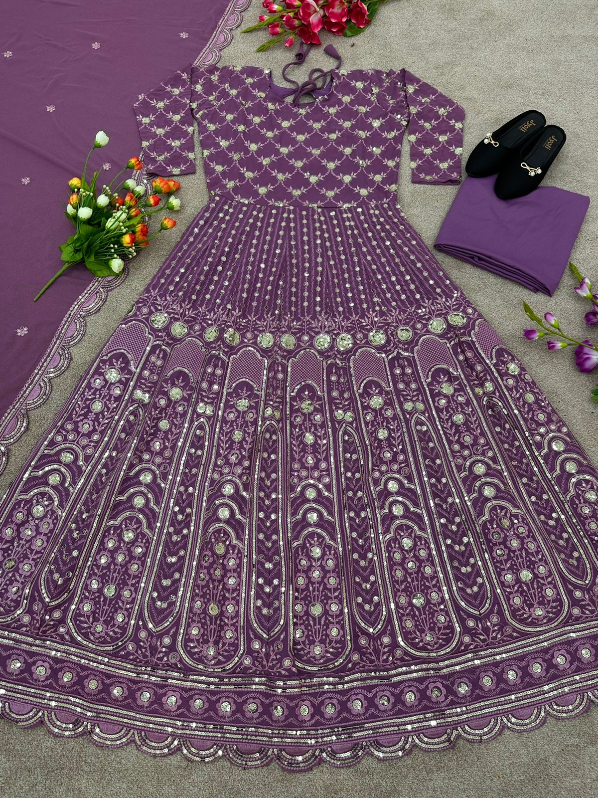 Beautiful Work Purple Color Anarkali Gown