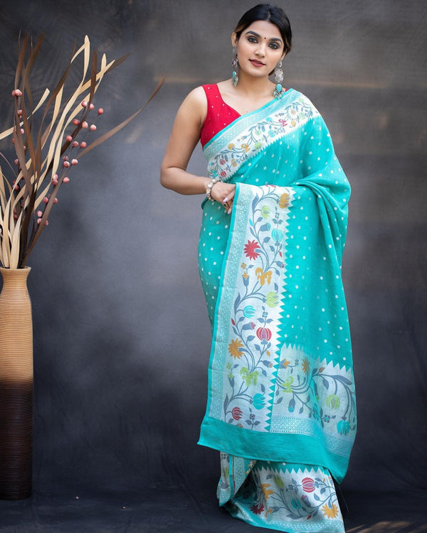 Pretty Sky Blue Color Maslin Silk Printed Saree