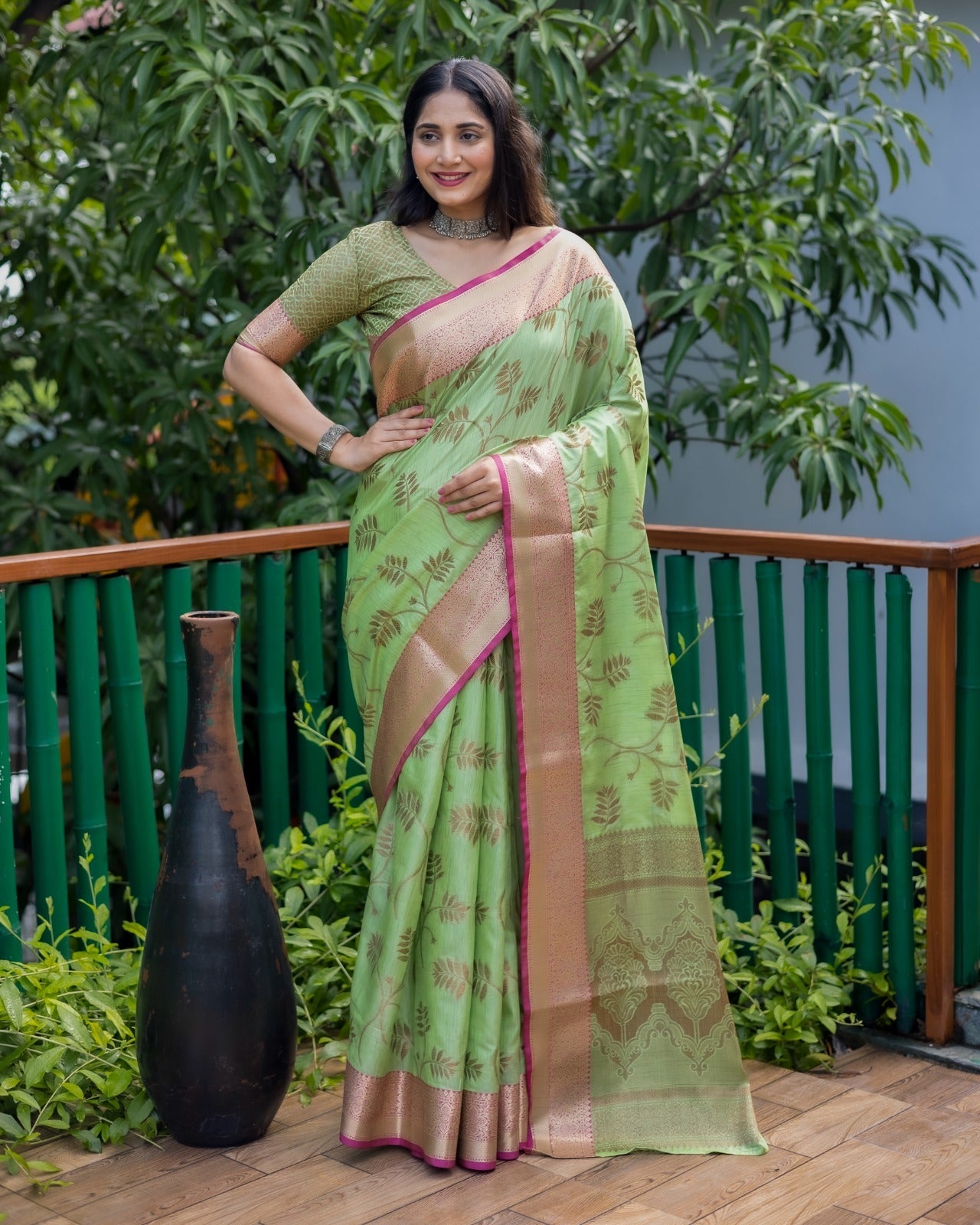 Kanjivaram Pattern Yellow Color Banarasi Silk Saree