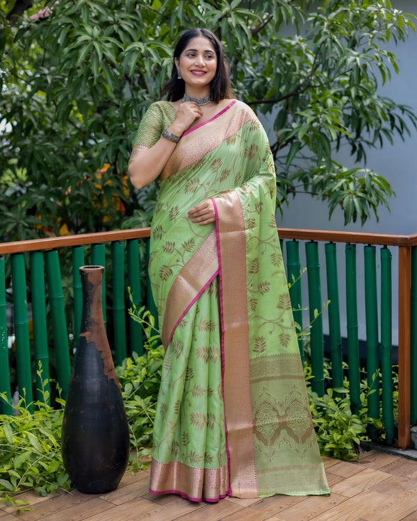 Kanjivaram Pattern Yellow Color Banarasi Silk Saree
