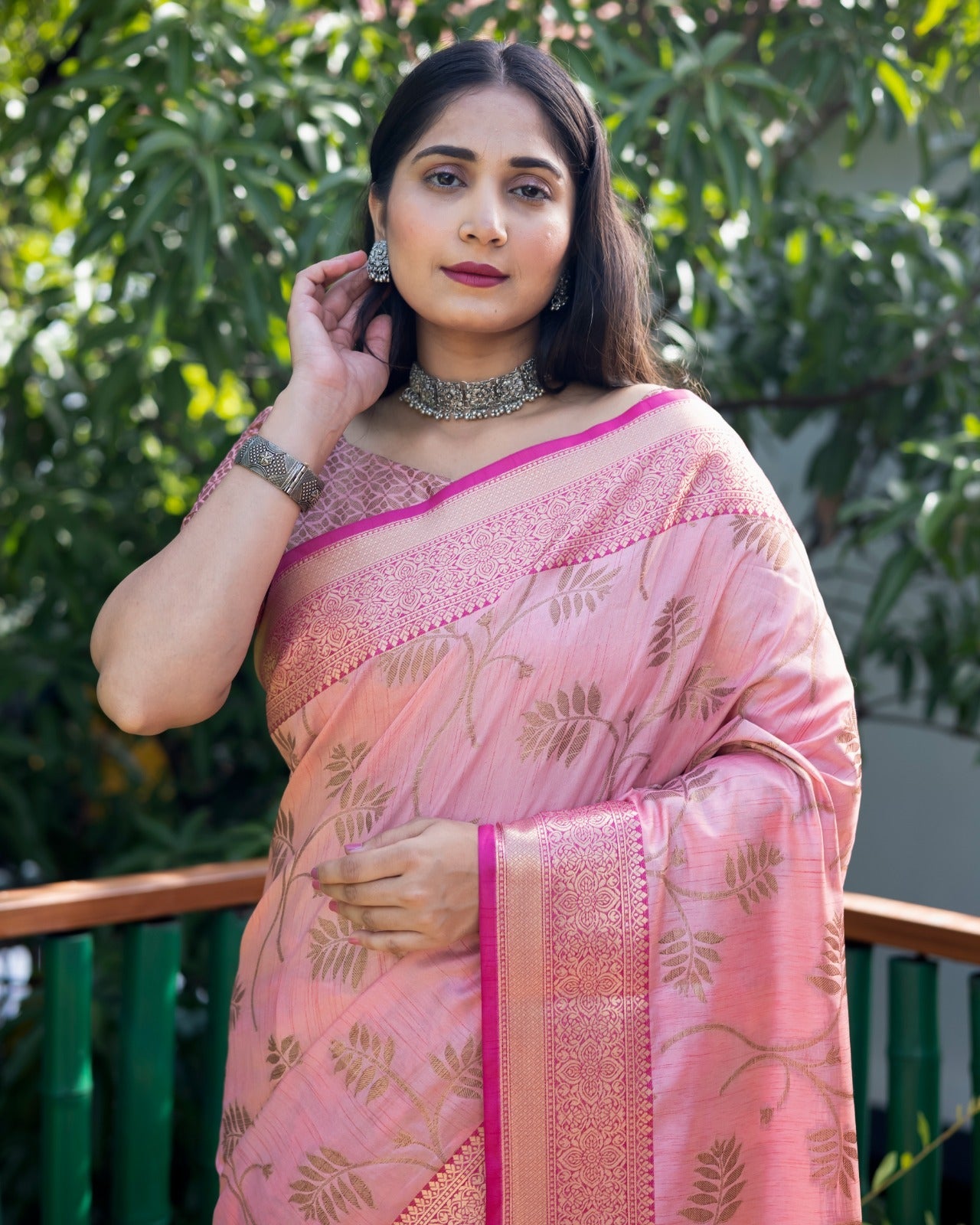 Kanjivaram Pattern Light Pink Color Banarasi Silk Saree