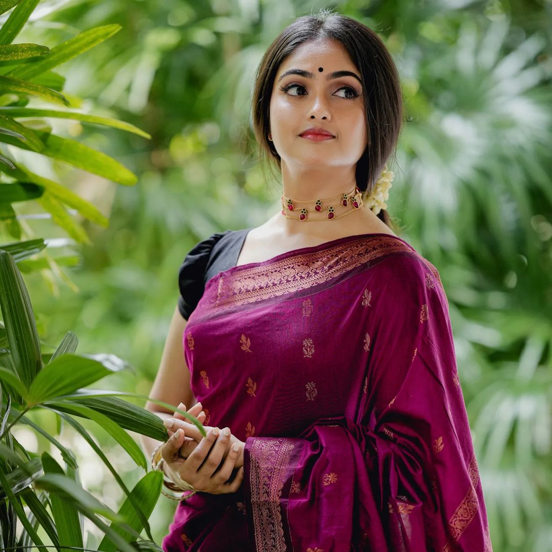 Very Nice Coper Jari Design Wine Color Silk Saree