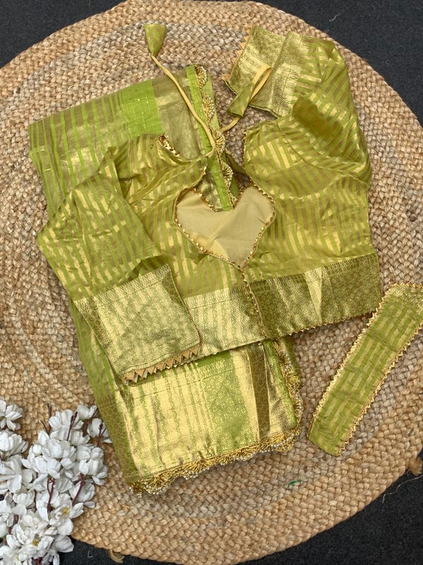 Parrot Green Color Zari Weaving Cotton Silk Saree