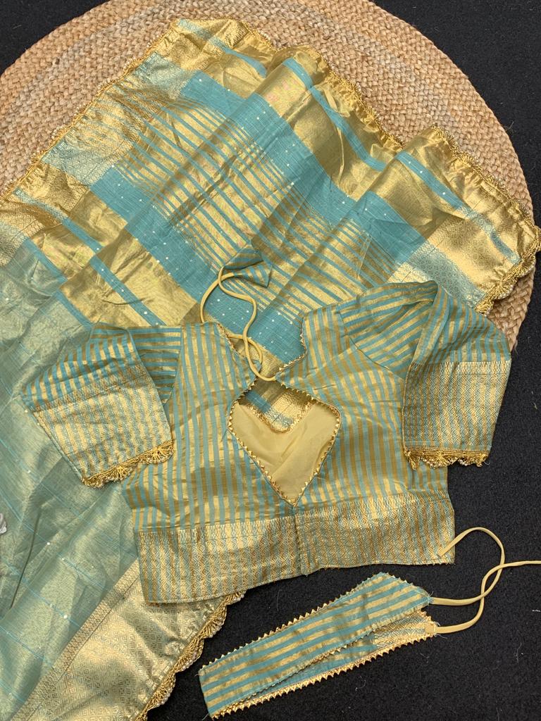 Sky Blue Color Zari Weaving Cotton Silk Saree