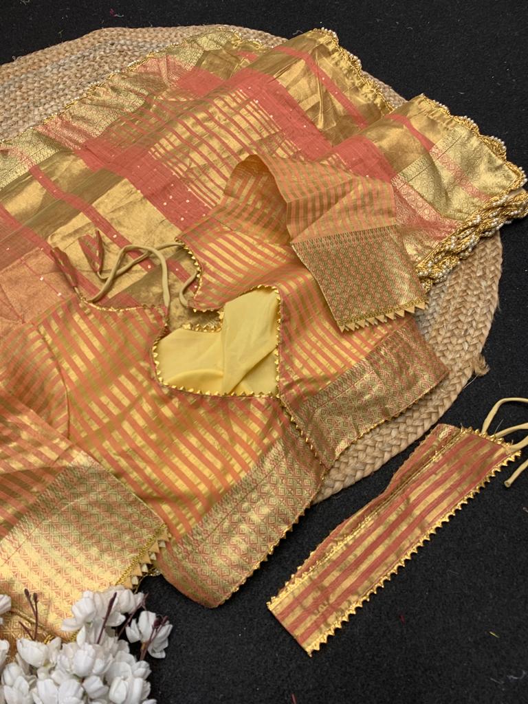 Pink Color Zari Weaving Cotton Silk Saree