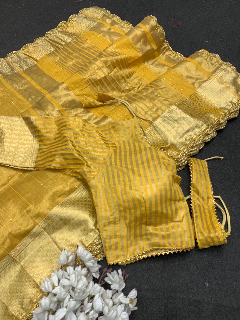 Yellow Color Zari Weaving Cotton Silk Saree