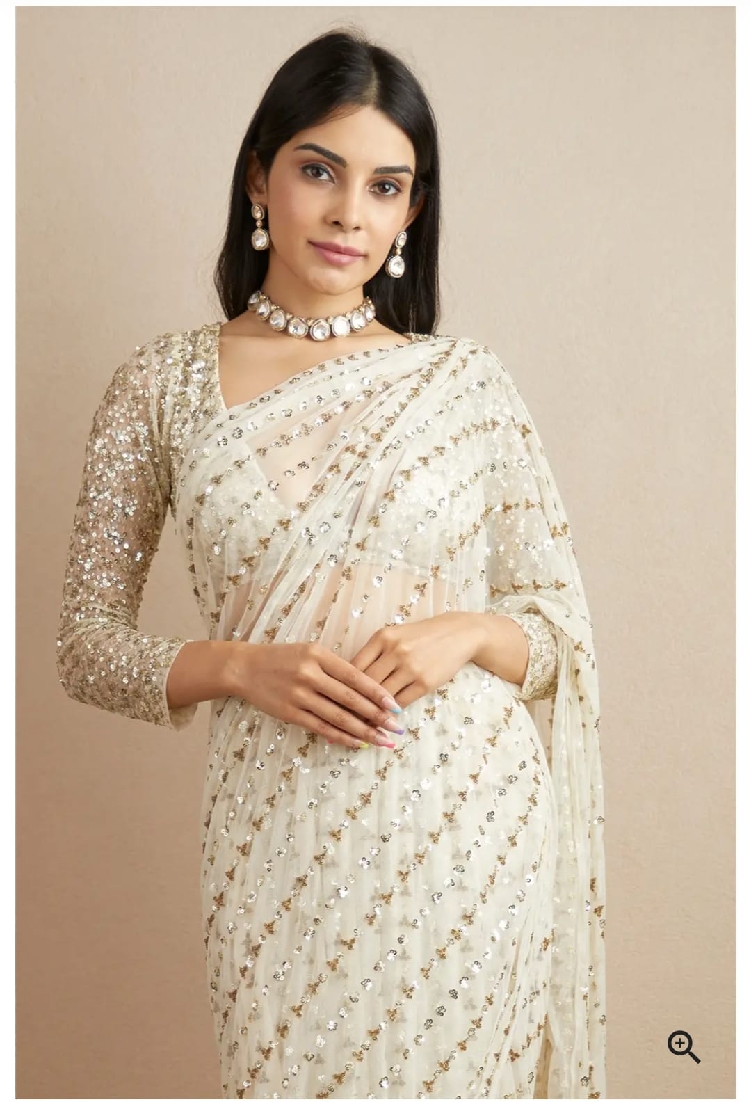 Glimmering White Color Sequence Work Saree