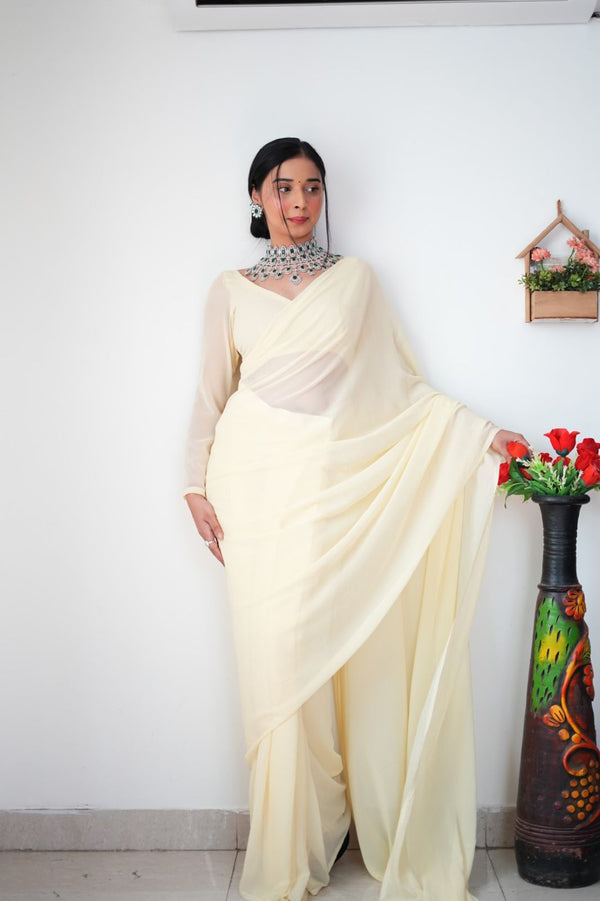 Plain Ceram Color Ready To Wear Georgette Saree