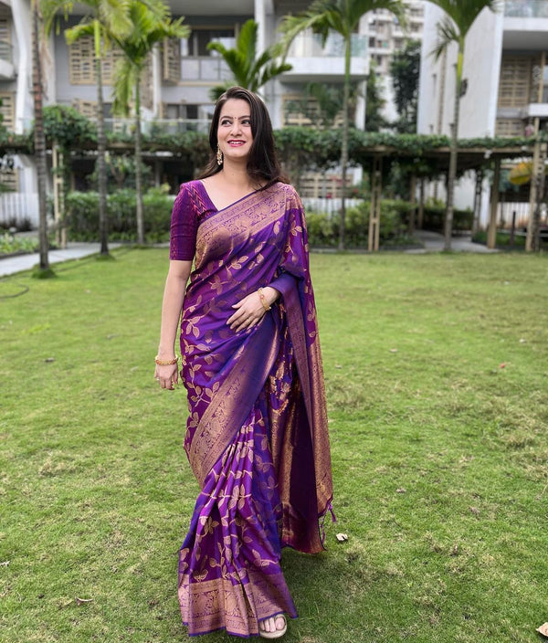Copper Jari Design Purple Color Lichi Silk Saree