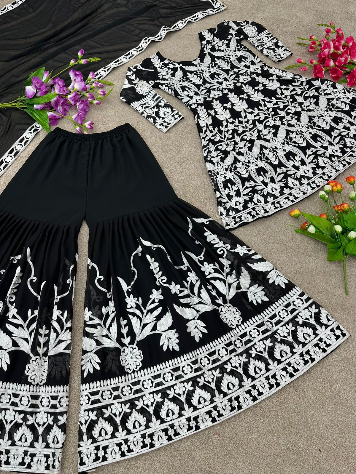 Good Looking Black Color Hand Work Sharara Suit