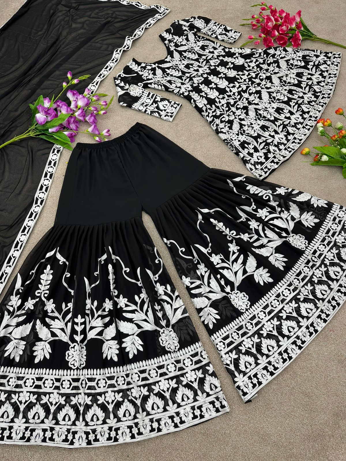 Good Looking Black Color Hand Work Sharara Suit