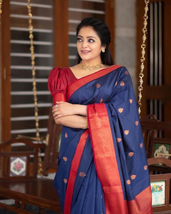 Blue Color With Red Border Jari Design In All OverSaree