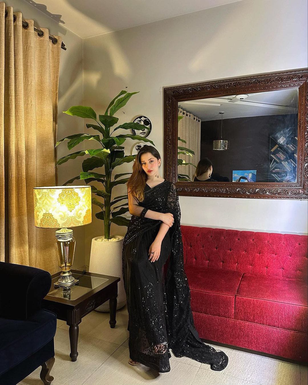 Outstanding Black Color Sequence Work Net Saree