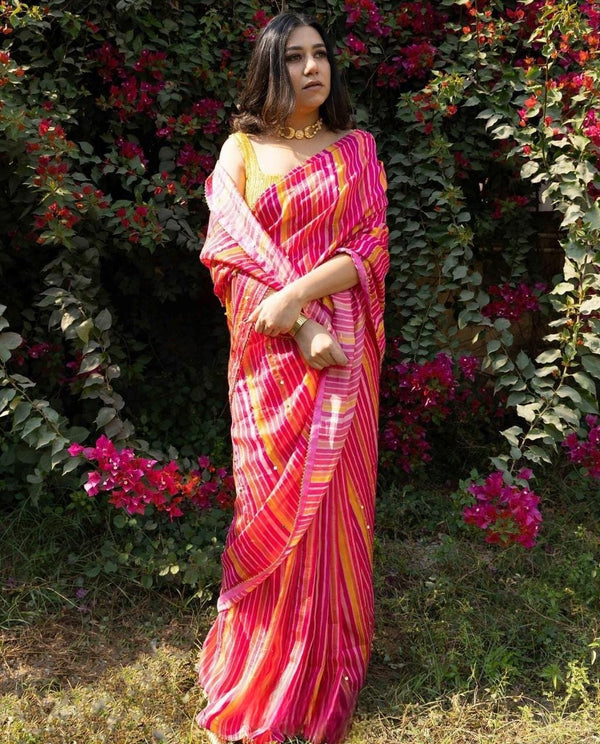 Glorious Handwork Multi With Yellow Color Saree