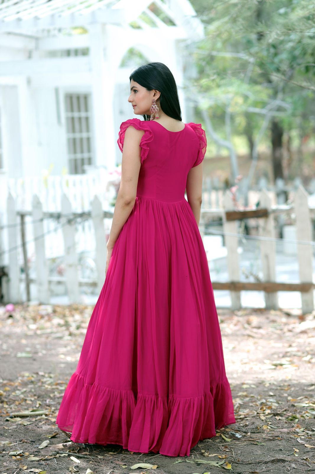 Terrific Pink Color Multi Thread Work Gown