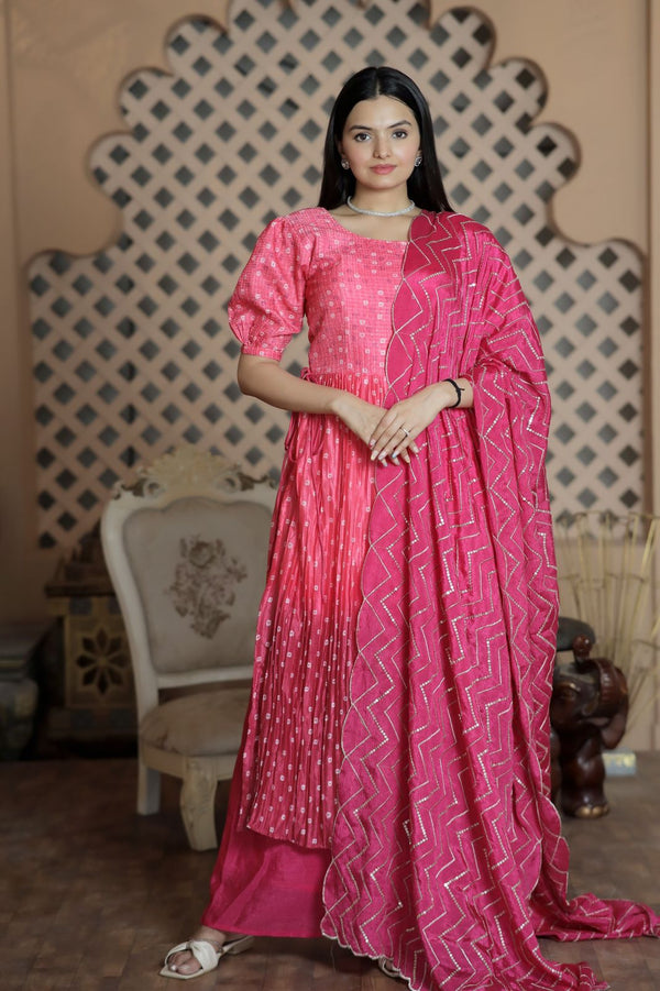 Crush Pleating  Pink Color Shade Sharara Suit