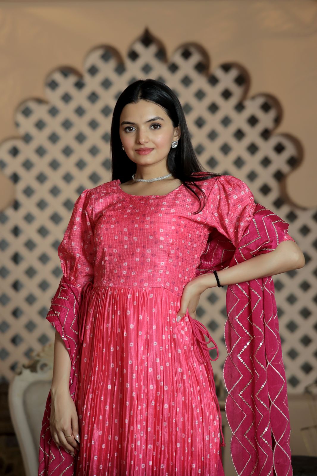 Crush Pleating  Pink Color Shade Sharara Suit