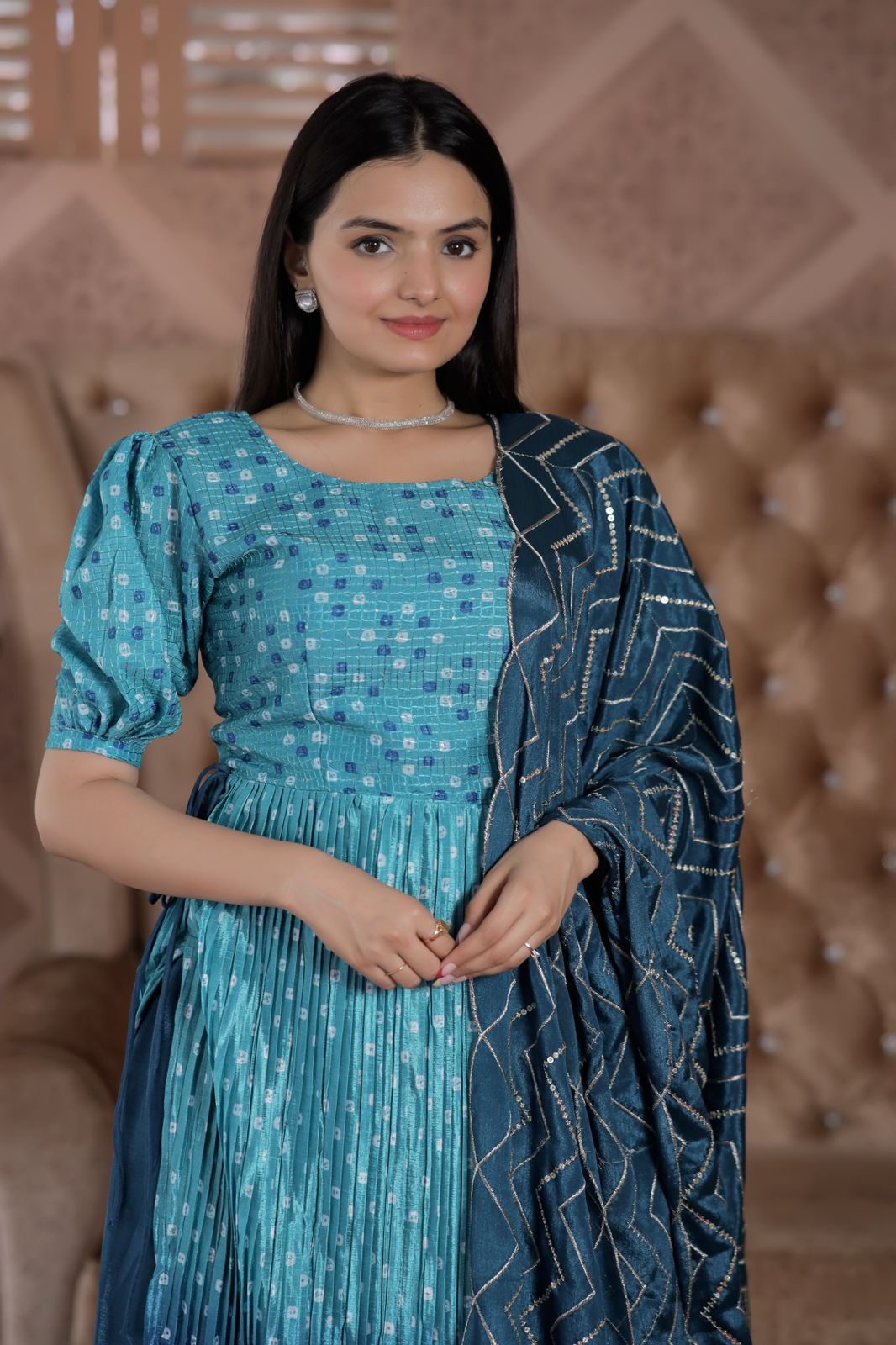 Crush Pleating  Sky Blue Color Shade Sharara Suit