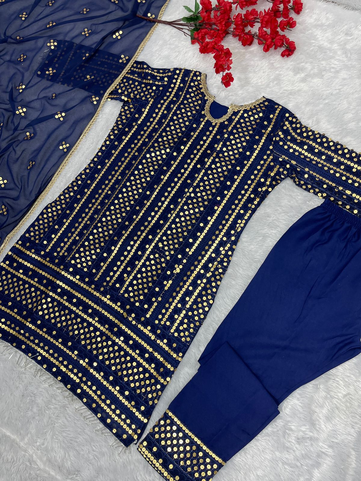 Alluring Navy Blue Color Sequence Salwar Suit