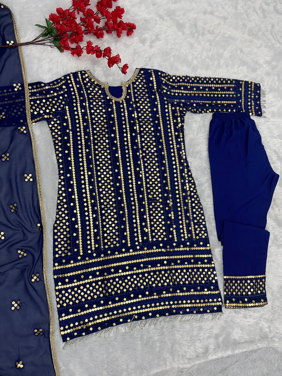 Alluring Navy Blue Color Sequence Salwar Suit