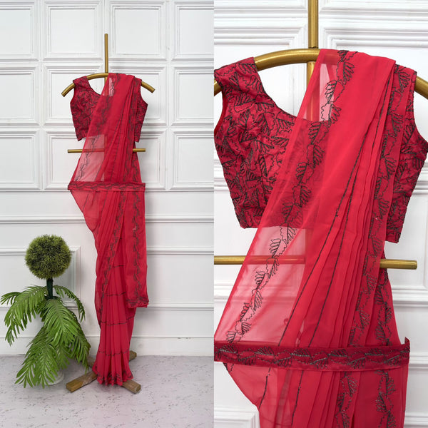 Dark Pink Color Dori Work Charming Saree
