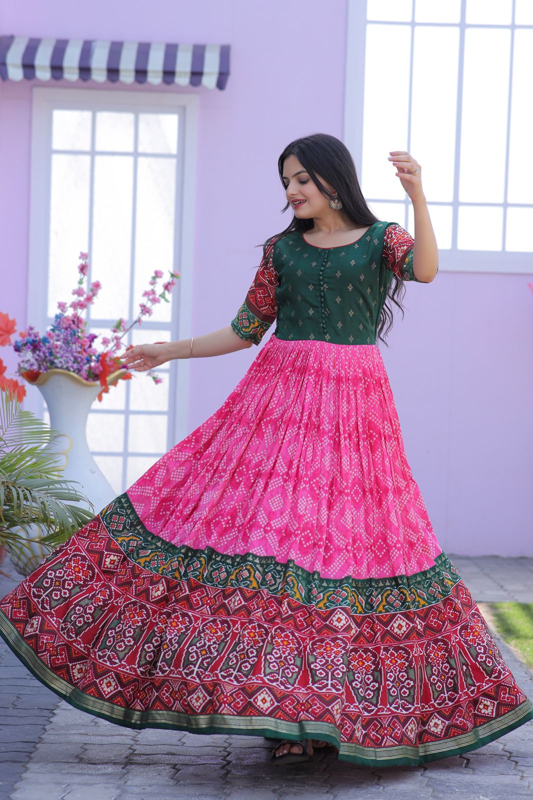 Traditional Pink Color Patola Design Gown