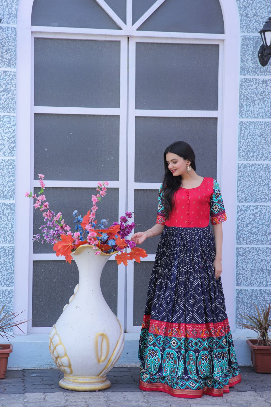 Traditional Navy Blue Color Patola Design Gown