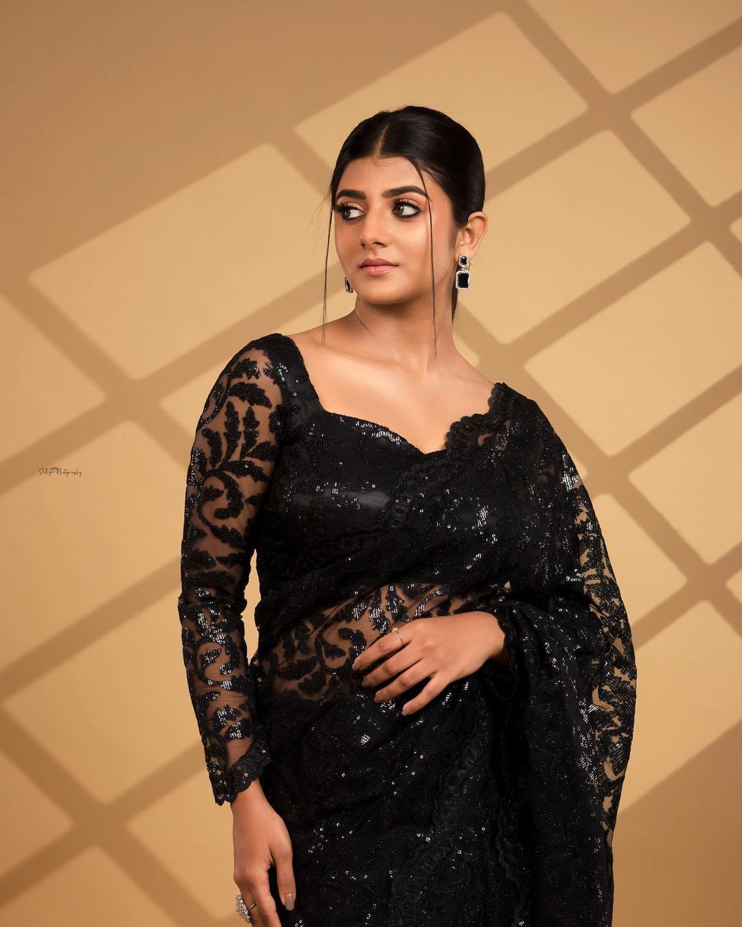 Shine Sequin Work Black Color Saree