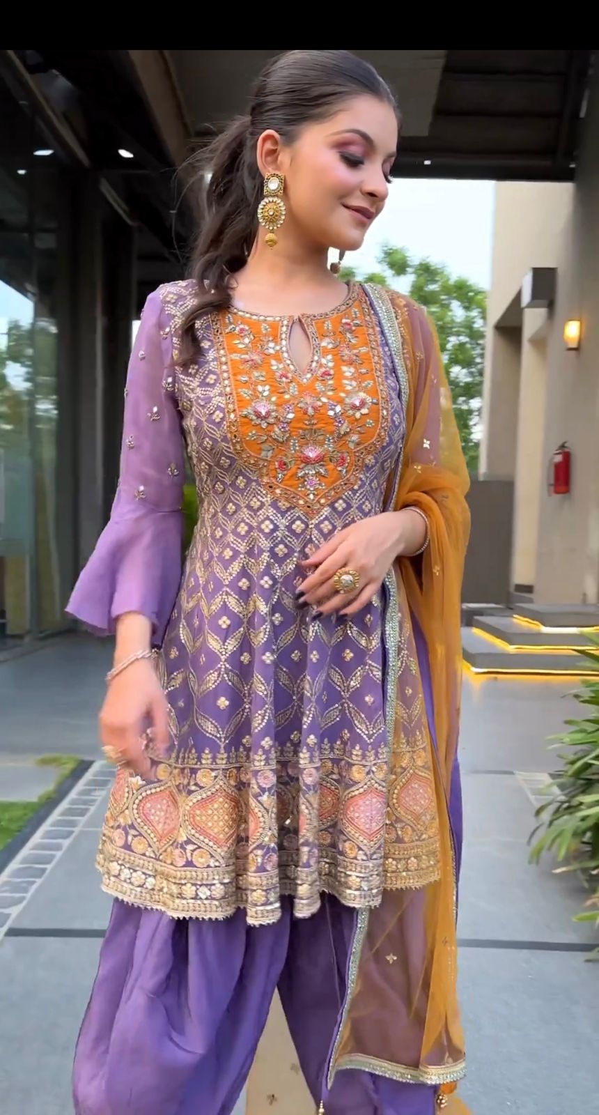 Lavender Sequence Work Glossy Dhoti Suit