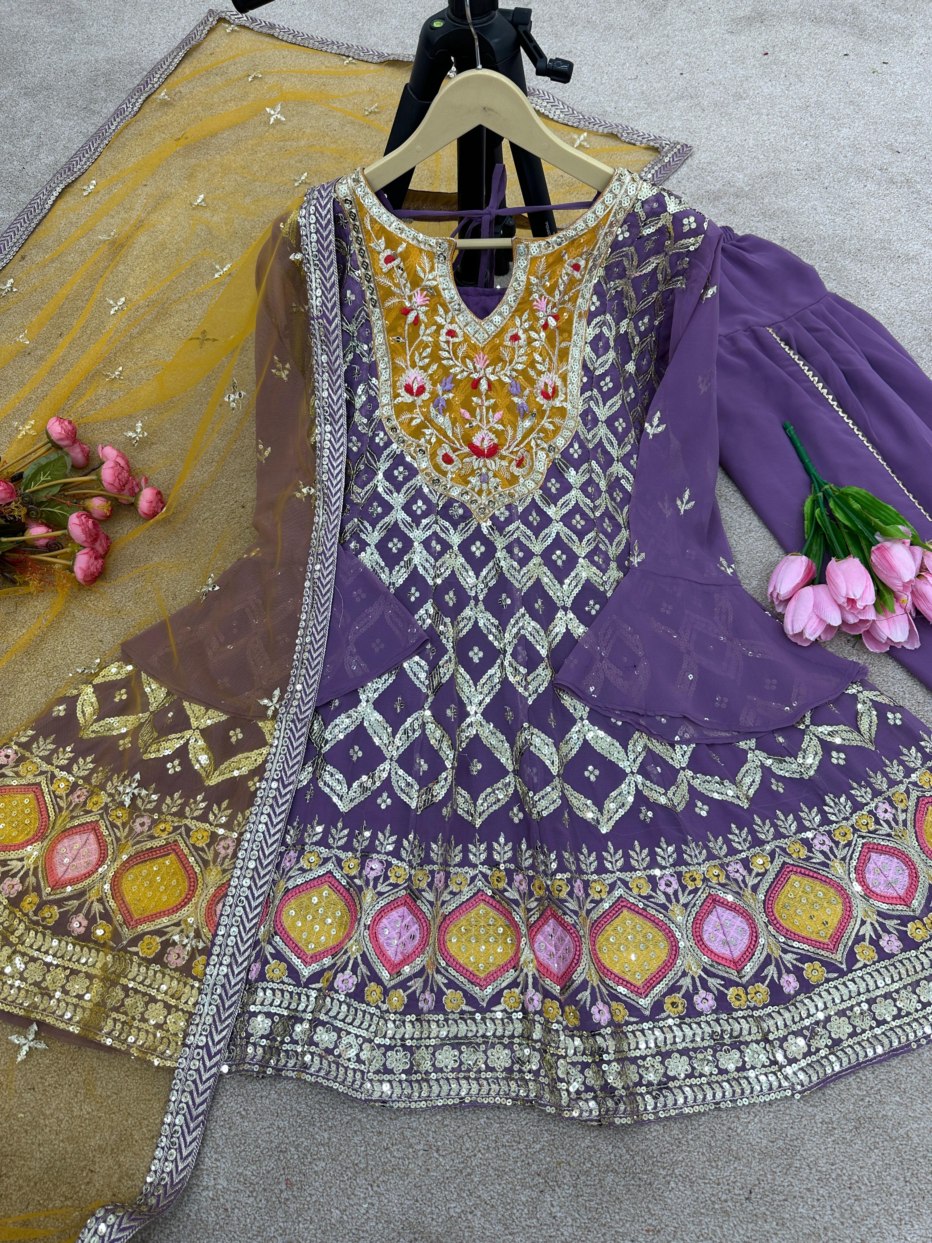 Lavender Sequence Work Glossy Dhoti Suit