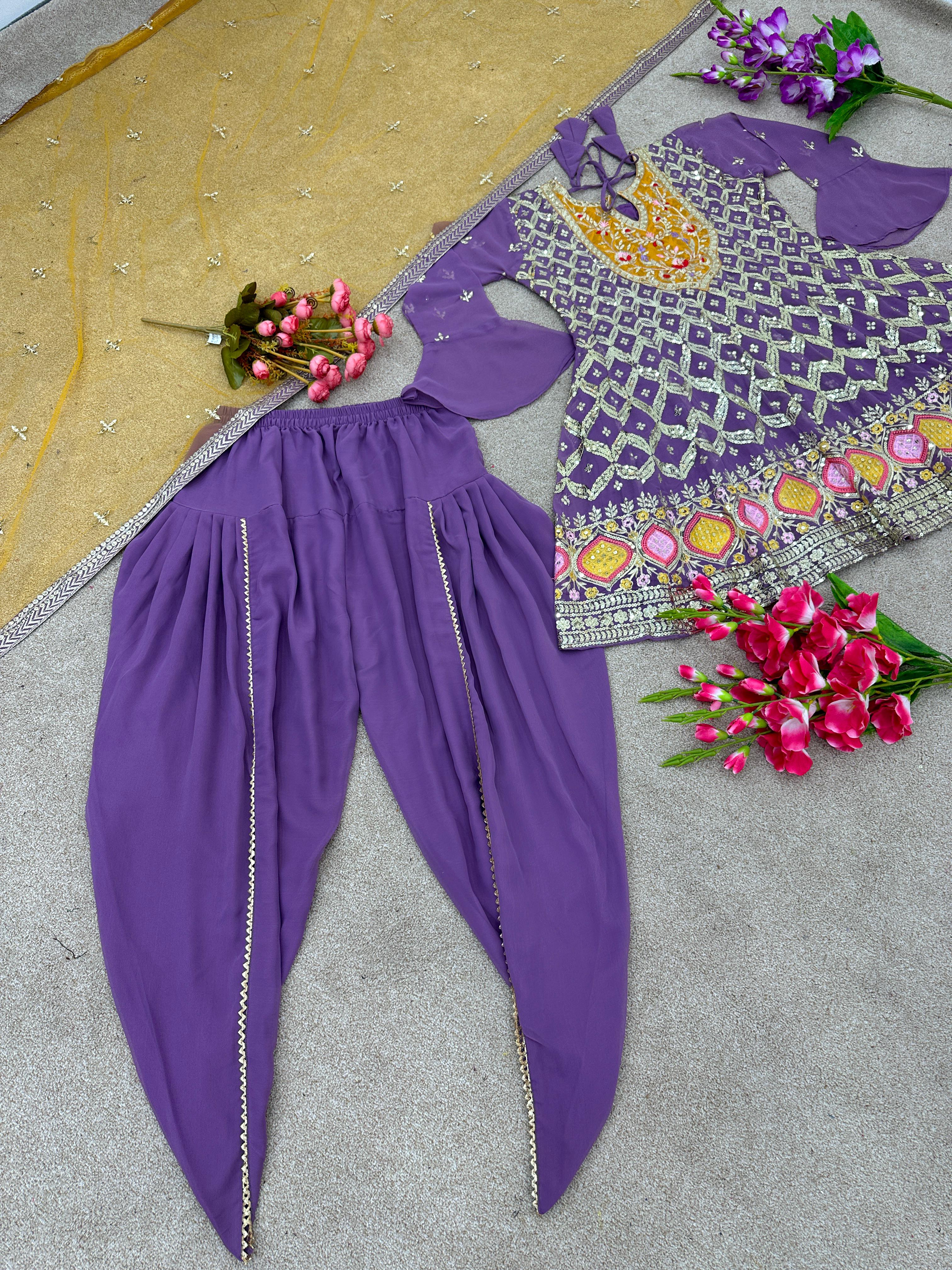 Lavender Sequence Work Glossy Dhoti Suit