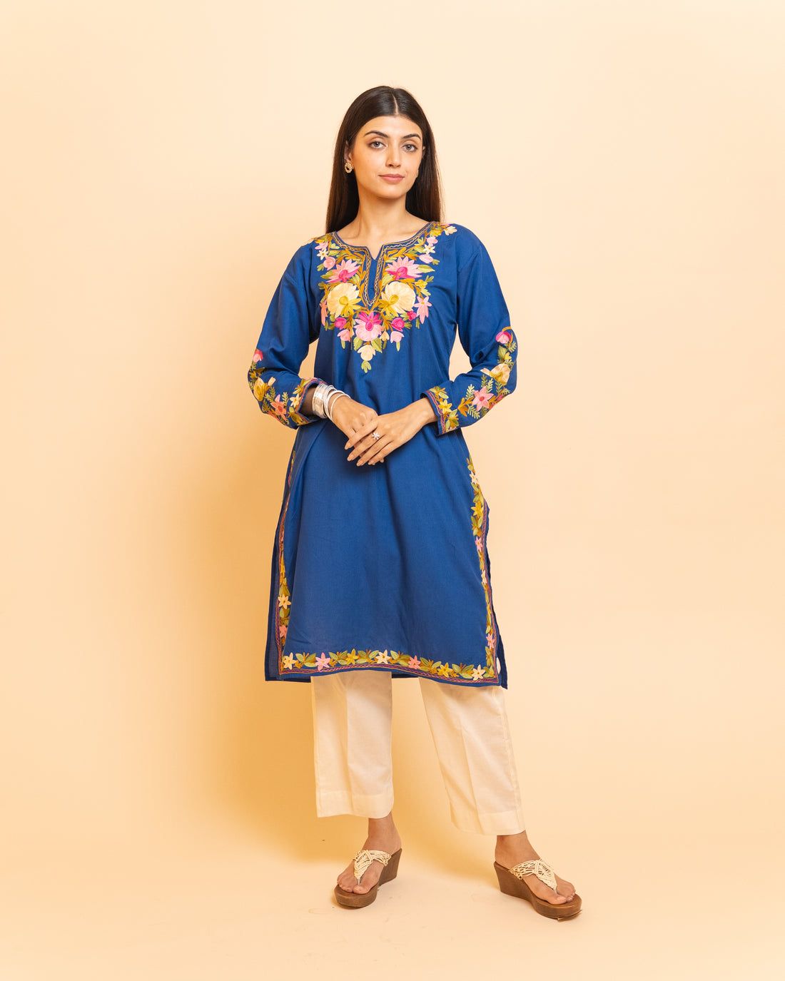 Multi Thread Work Blue Color Top With Pant