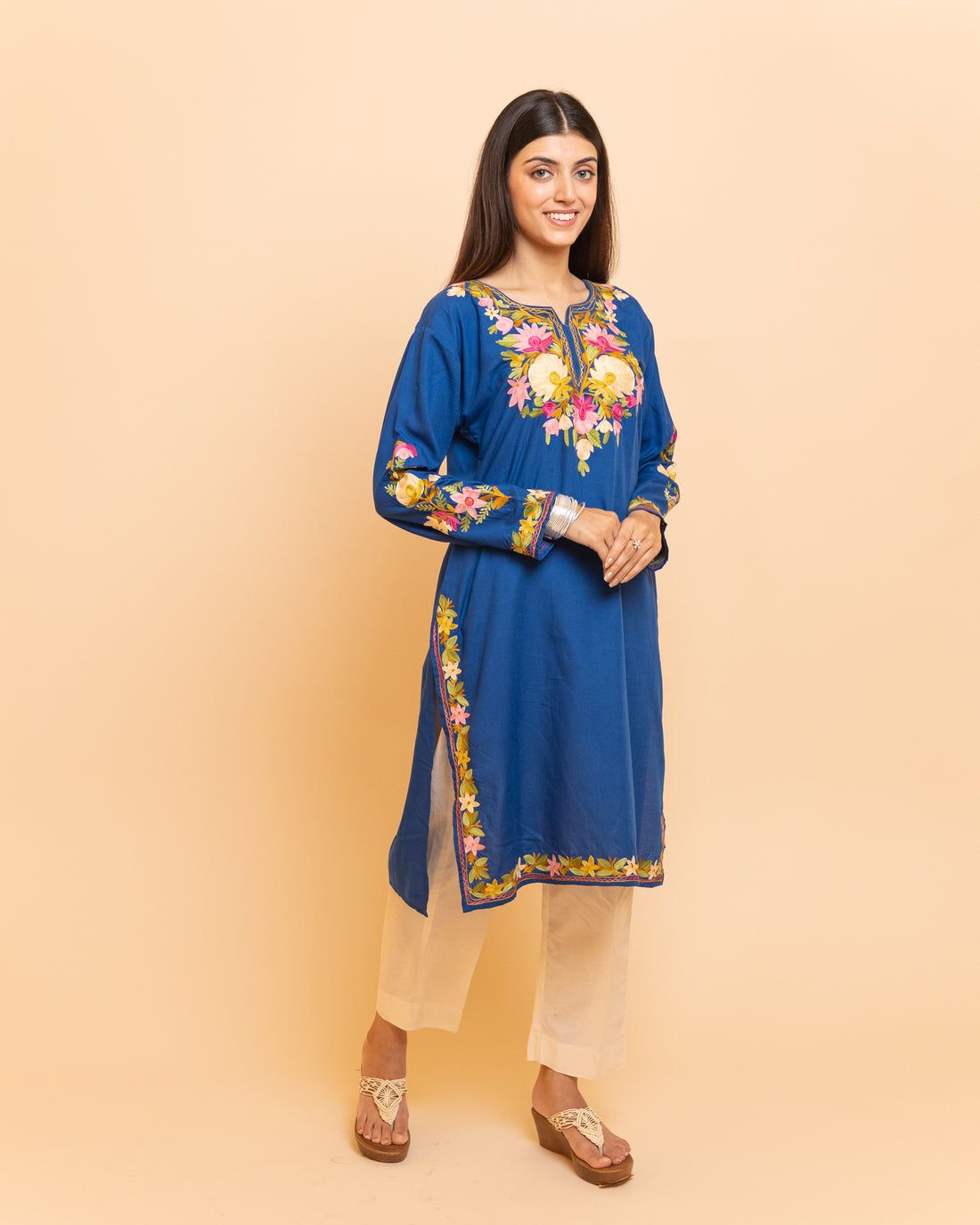 Multi Thread Work Blue Color Top With Pant