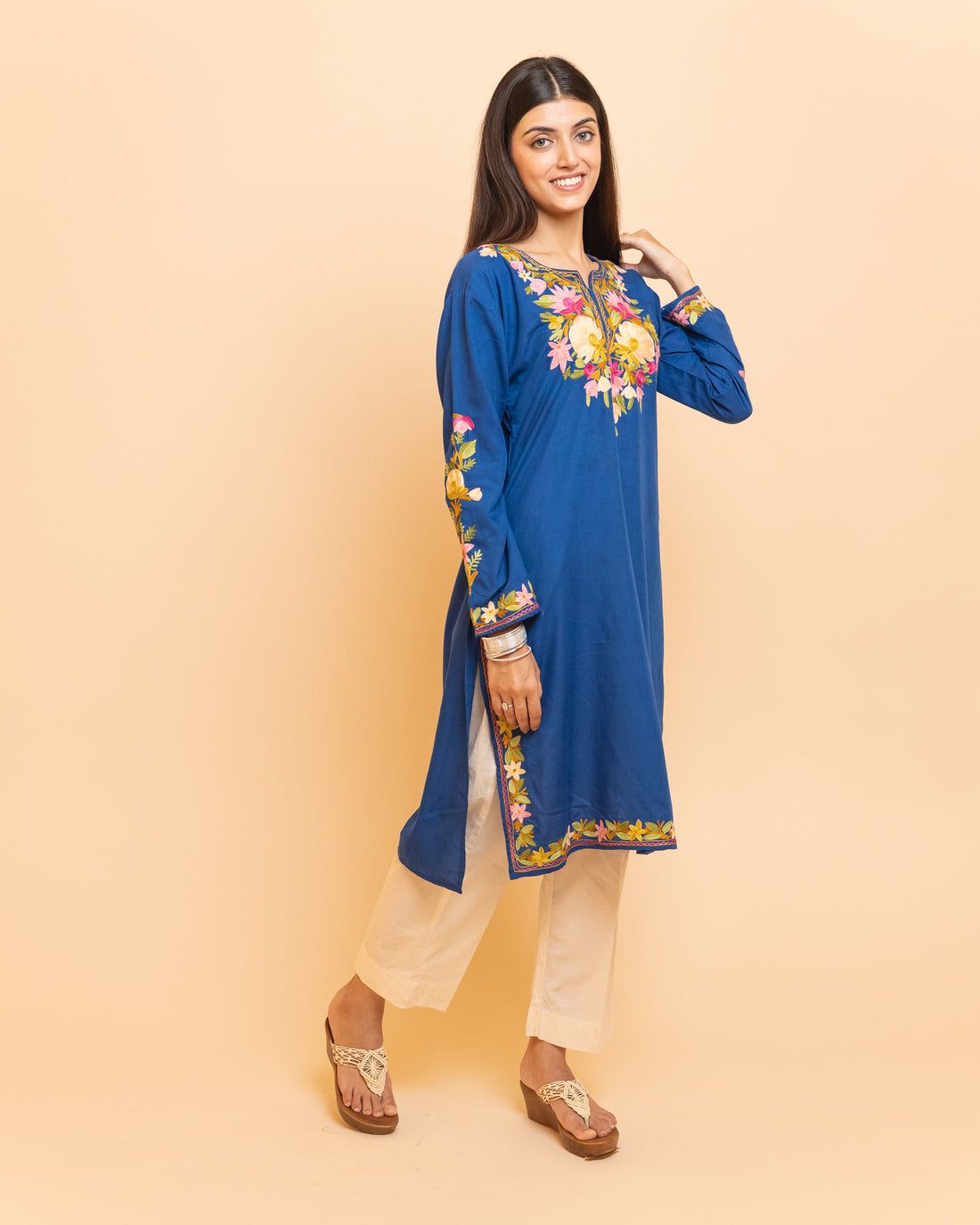 Multi Thread Work Blue Color Top With Pant