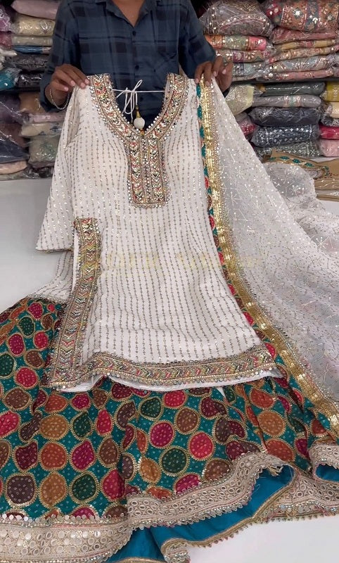 Precious White Color Embroidered Work Sharara Suit