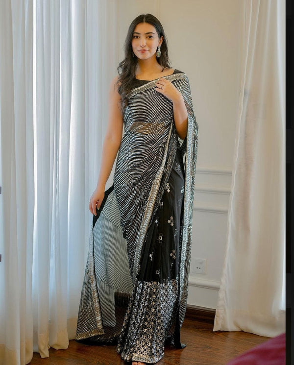 Dazzling Black Color Sequence Work Saree