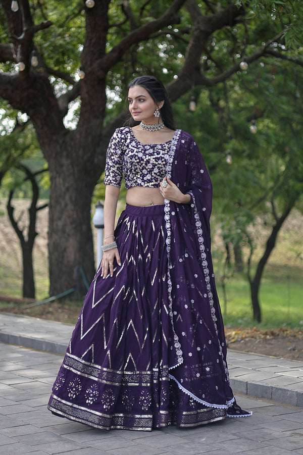 Terrific Purple Color Sequence Embroidered Lehenga Choli