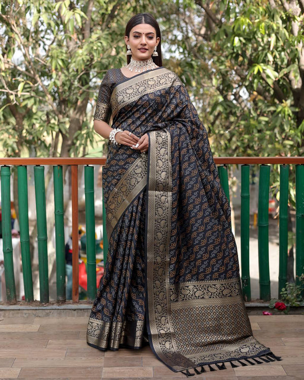 Black Color Bandhani Design Patola Silk Saree
