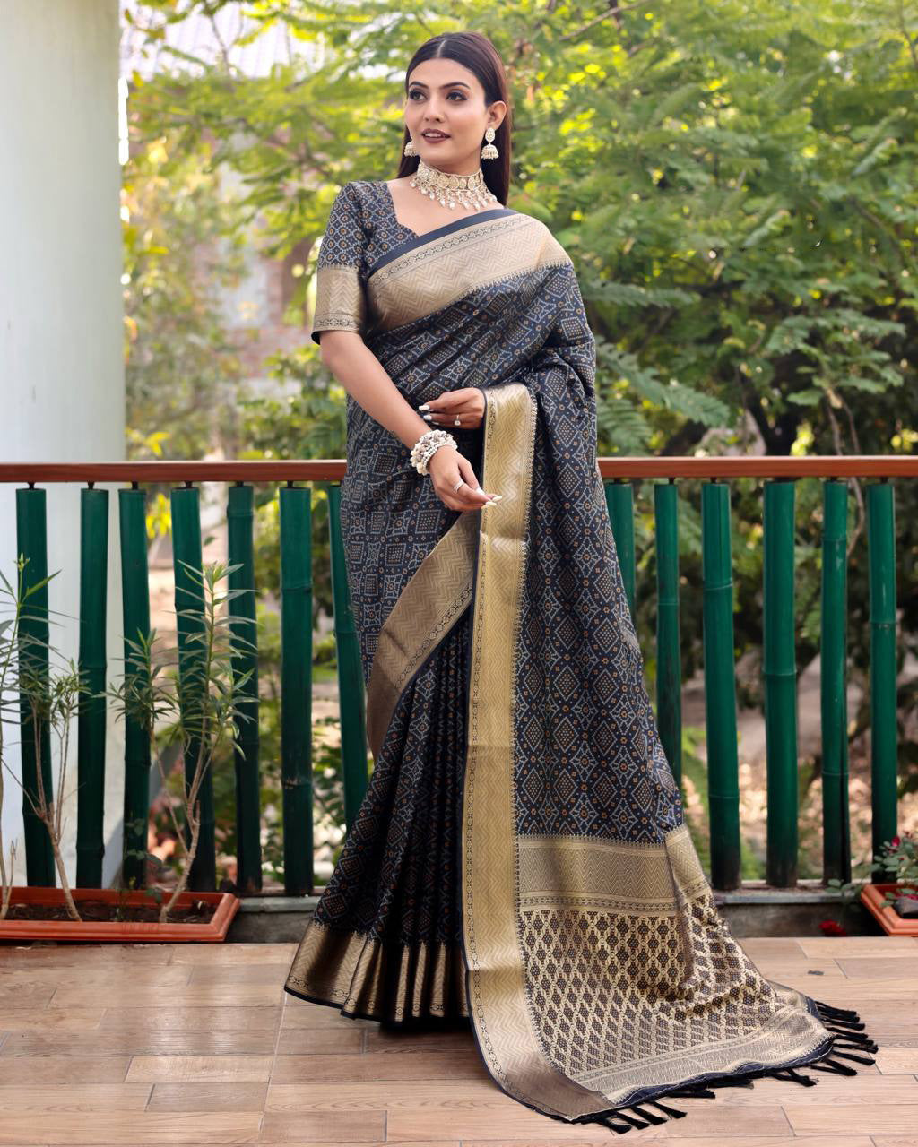 Black Color Bandini Patola Design Saree